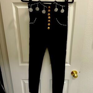 Black pants pearls gold buttons very ornate detail size small 28” waist